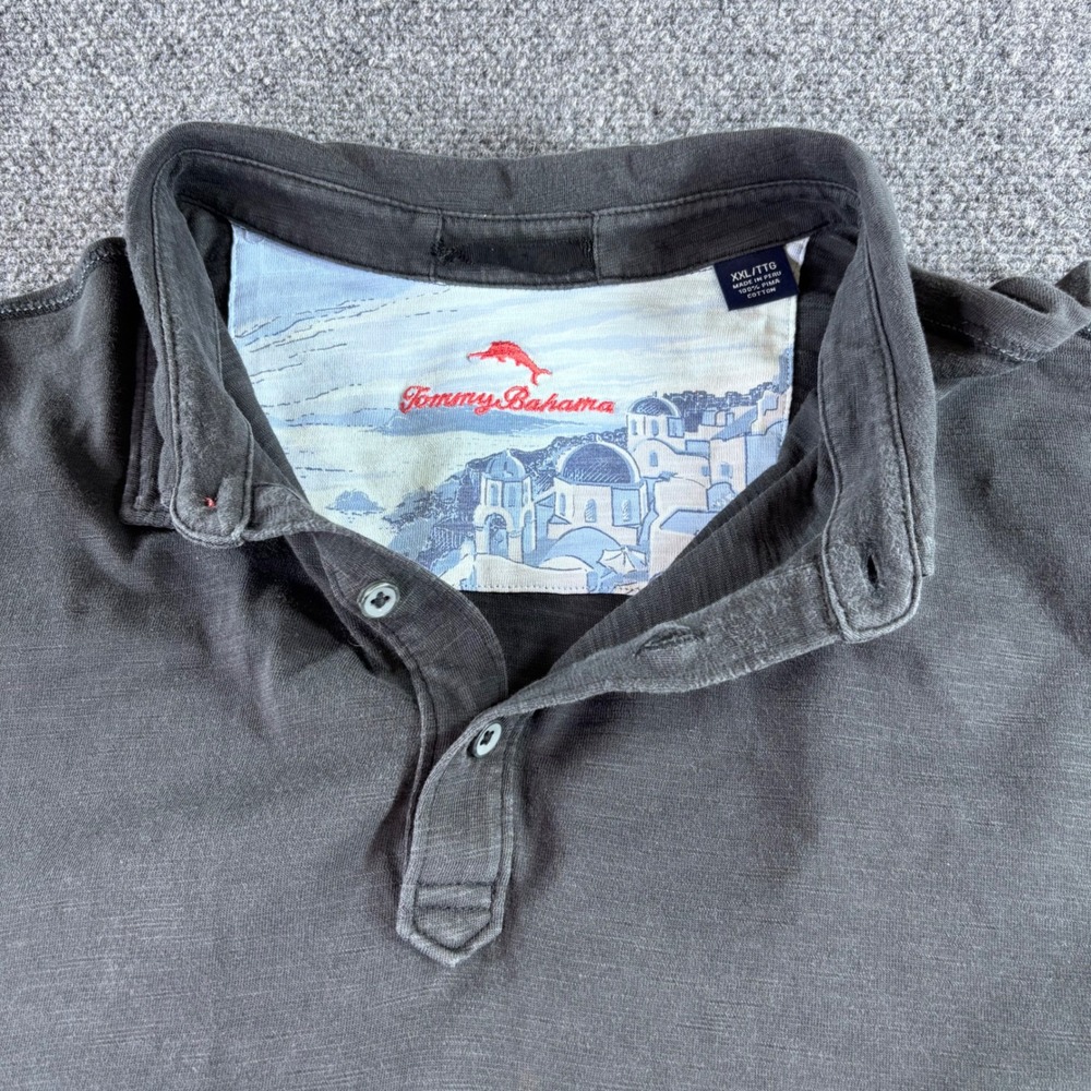 Tommy Bahama Polo Shirt Mens XXL Gray Pima Cotton Short Sleeve Slub Resort Wear